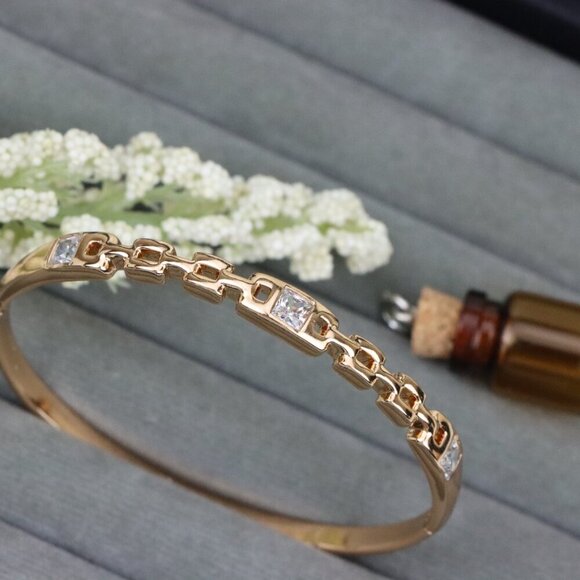 Elegant Rose Gold Bangle with Geometric Charm and Crystal Accents, XPBL0474 - Picture 12 of 12